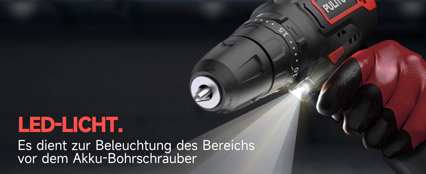 Акумуляторний ударний дриль-шуруповерт PULITUO 12V, комплект, металевий патрон 3/8', 21+1+1 ступенів моменту, LED-ліхтар, 35 Нм, 1300 mAh, бездротовий дриль