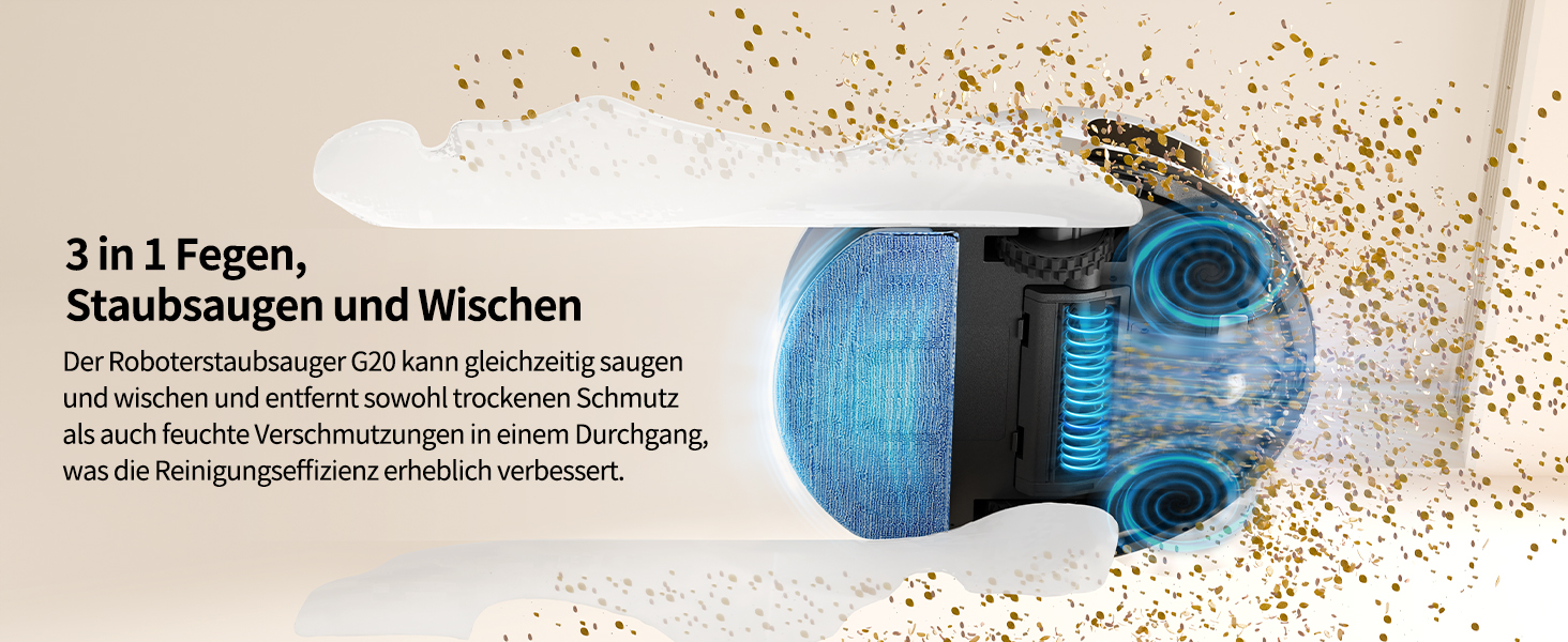 Робот-пилосос HONITURE G20 з функцією миття підлоги, 4000Pa, 3-в-1, для тварин, килимів, твердих підлог, з голосовим керуванням та пультом дистанційного керування, білий
