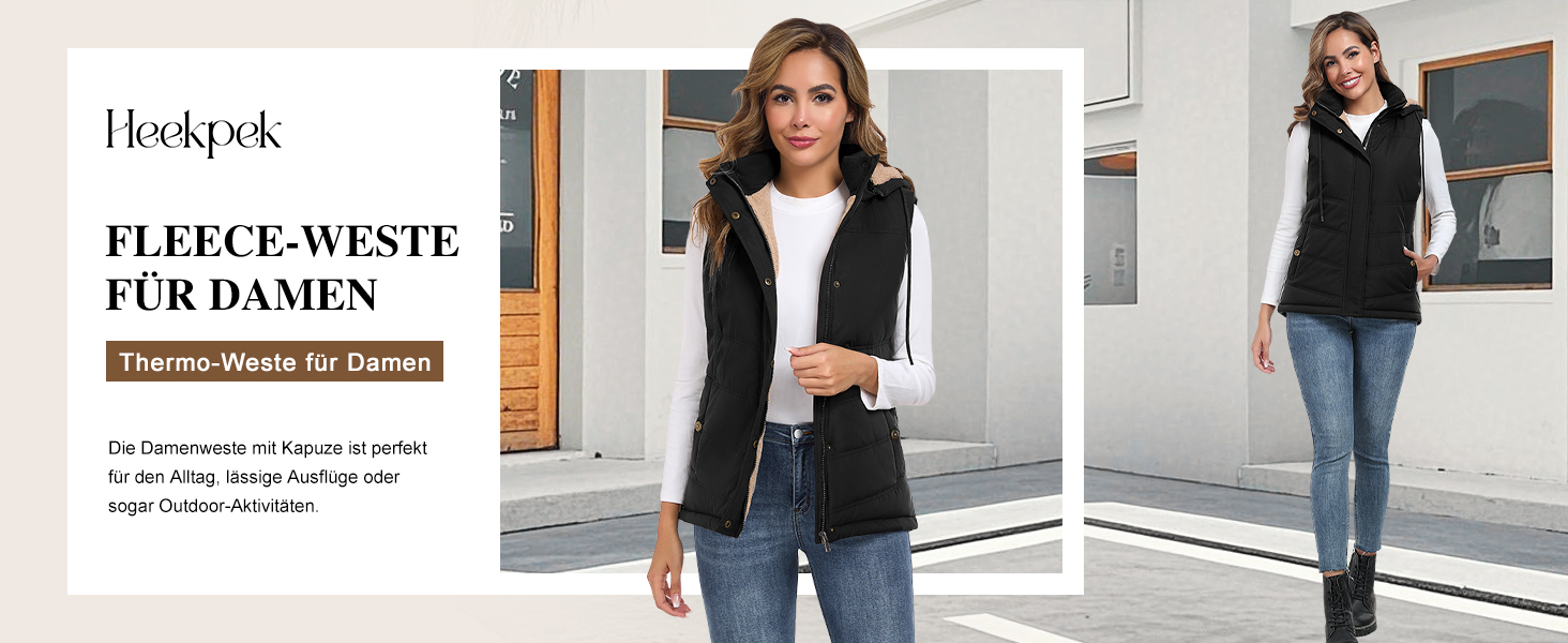 Жіноча безрукавка Heekpek з капюшоном: тепла флісова степна жилетка для зими та осені, чорна, розмір M