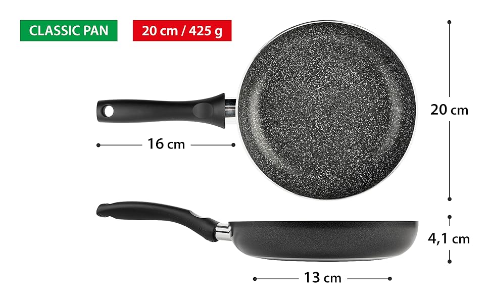 Сковорода антипригарна GadHome Classic 20 см, чорна | Для індукційних плит | Алюмінієва сковорода з ергономічною ручкою | Без PFOA для здорового приготування | Можна мити в посудомийній машині