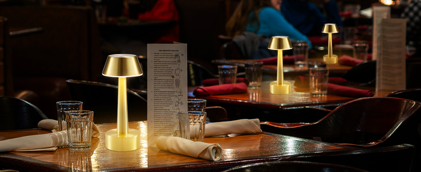 Бездротова лампа OCEST USB, акумуляторна настільна лампа для дому та саду, 3 кольори, сенсорне регулювання яскравості, золота