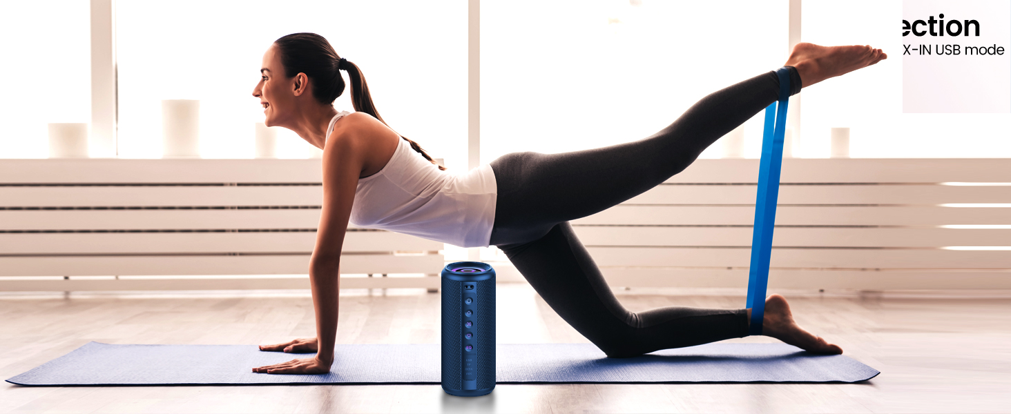 Bluetooth колонка 2026 з RGB підсвіткою, портативна, водонепроникна IP7, 20 годин роботи, з мікрофоном, для спорту, саду, вулиці - блакитна