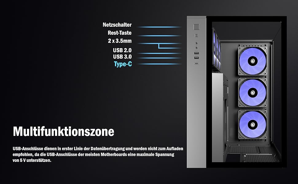 Корпус для ПК ANSAITE P7: Mid-Tower з 6 PWM ARGB-вентиляторами, скляна панель 270°, Type-C, чорний