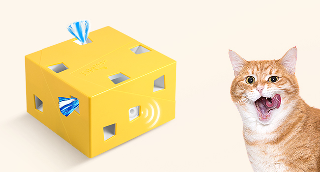 Migipaws Cat Toy, Interactive Electric 12-Hole Mouse Whack-A-Mole, Upgraded Smart Toy, 3 Feathers and 3 Ribbons, Fun Cardboard Design, USB Rechargeable