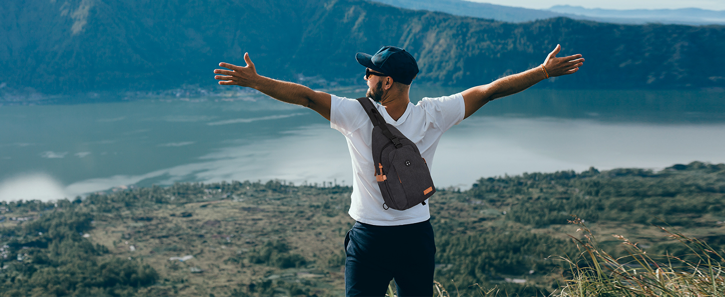 Чоловіча нагрудна сумка Brusttasche з канвасу, водонепроникна, антикрадіжна, для подорожей, туризму та спорту, чорного кольору