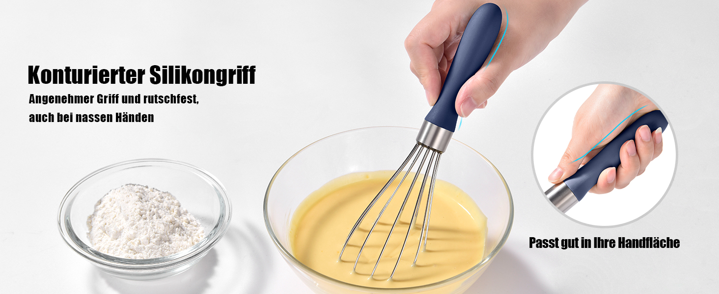 Ручний вінчик для кухні Doosu 28 см, з нержавіючої сталі 18/8, 8 гнучких дротів для збивання та перемішування (Midnigth Blue, S-23cm)