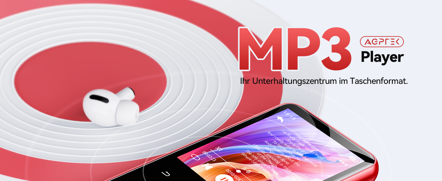 MP3 плеєр AGPTEK 64GB з Bluetooth 5.3, TFT-екраном 2.4
