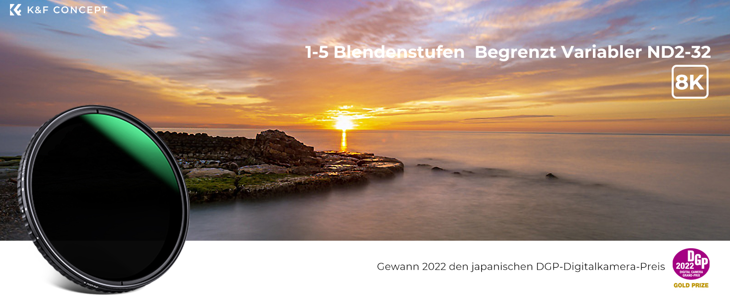 Фільтр ND K&F Concept 82mm Variabler ND Filter (ND2-32) Nano-Xcel для фотографії пейзажів та відео