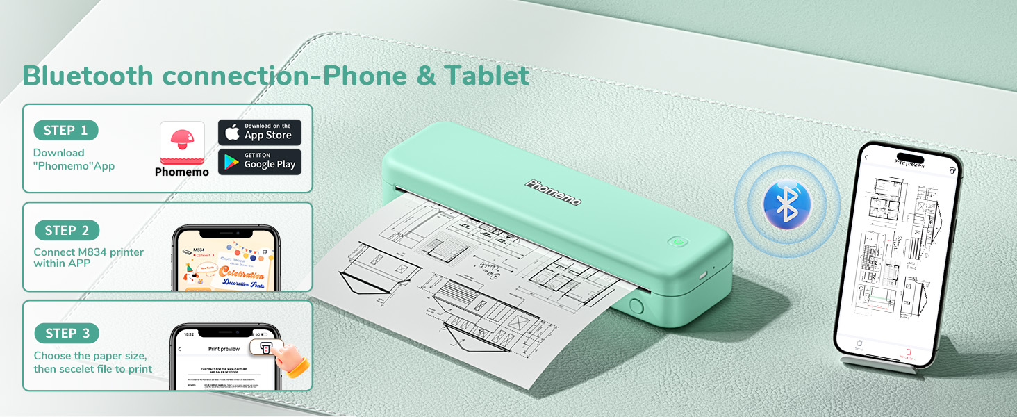 Термодрук Phomemo M834 A4: мобільний принтер для офісу, дому та школи, сумісний зі смартфонами та комп'ютерами
