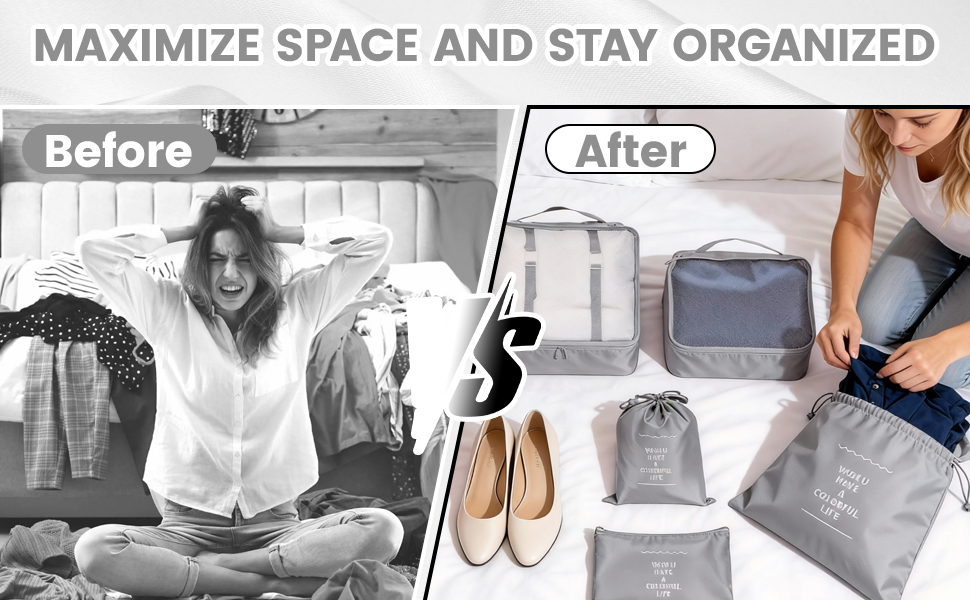 Органайзер для валізи Zorplex, набір 10 шт: кубики для пакування, аксесуари для подорожей, сумки для одягу, взуття та косметики (сірий)