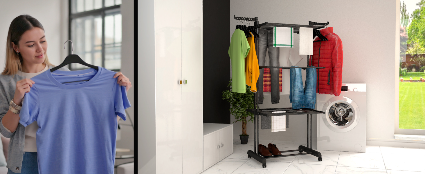 Сушарка для білизни VertiSlim Dry складана, вежа з 4 рівнями, нержавіюча сталь, з колесами та бічними крилами, сіра - для дому та вулиці