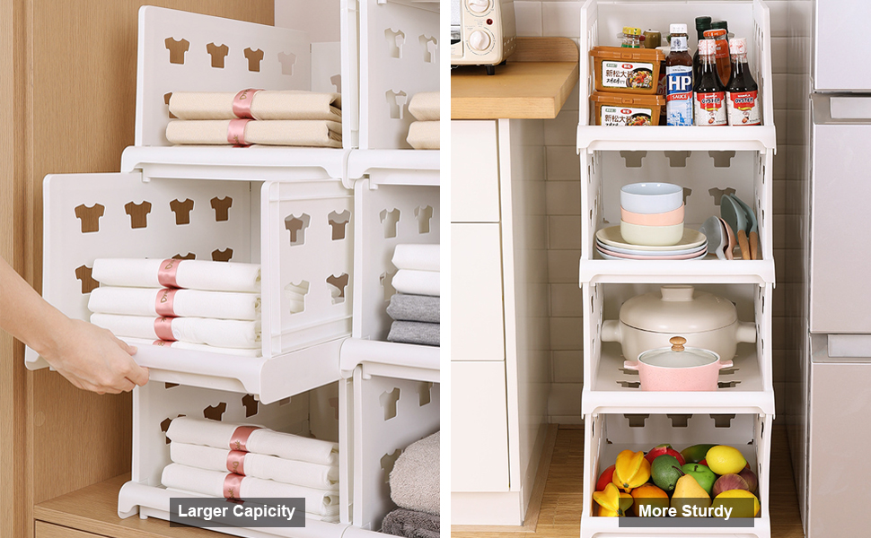 Hossejoy Extra Large Set of 4 Stackable Closet Storage Organizers, Foldable Closet Storage Box Organizers, Plastic Closet Organizer, Shelves, Basket, Bedroom, Office