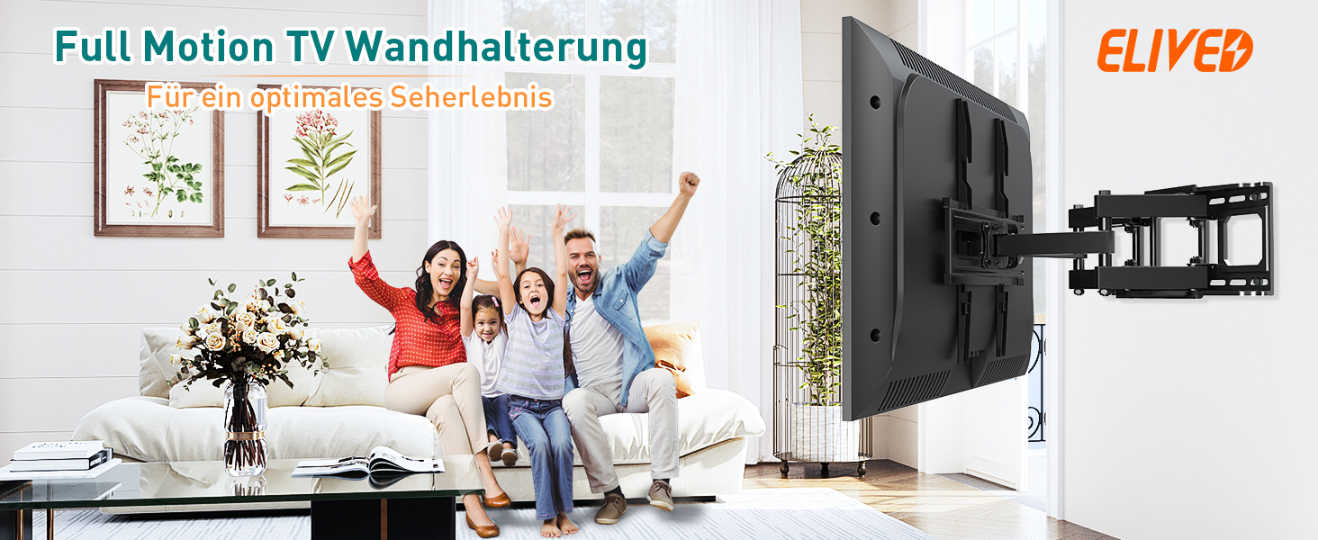 Настінне кріплення для телевізора ELIVED поворотне, нахильне, для LCD/LED/OLED 26-70 дюймів, VESA 400x400, до 45 кг, з висувним механізмом