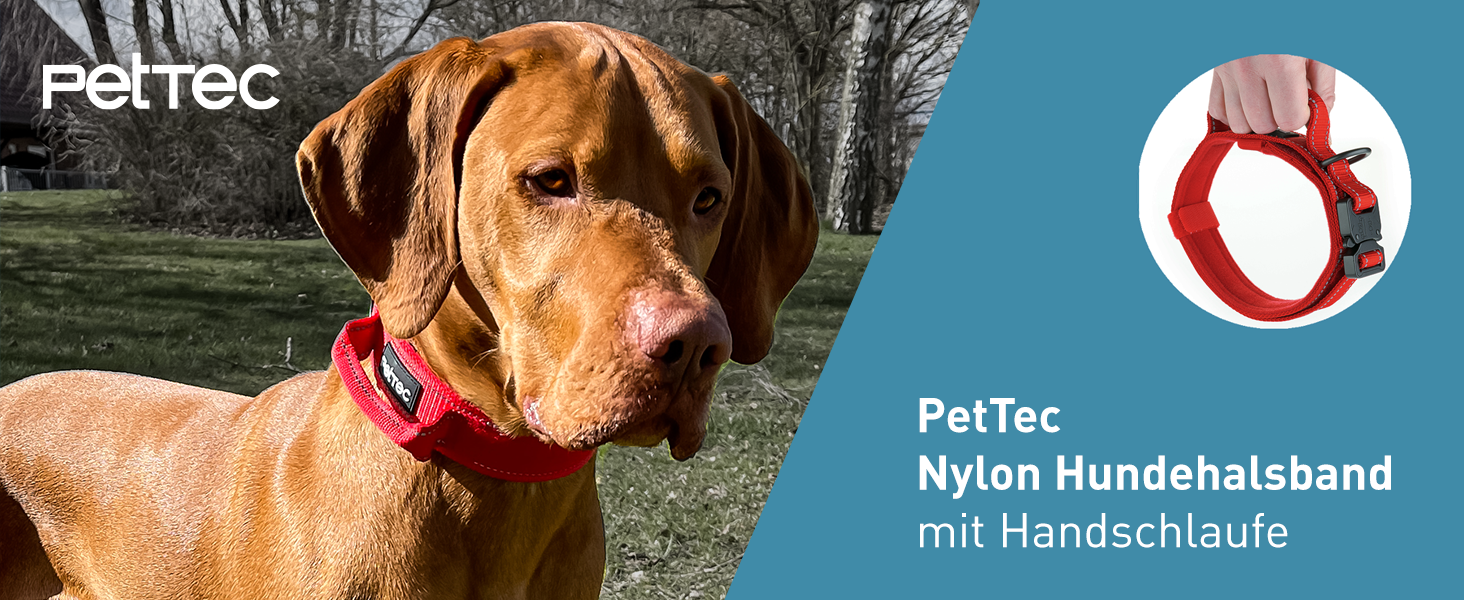 Нашийник для собак PetTec з неопрену та нейлону з ручкою, м'який, водонепроникний, регульований (S-XL), комплект з повідком, червоний