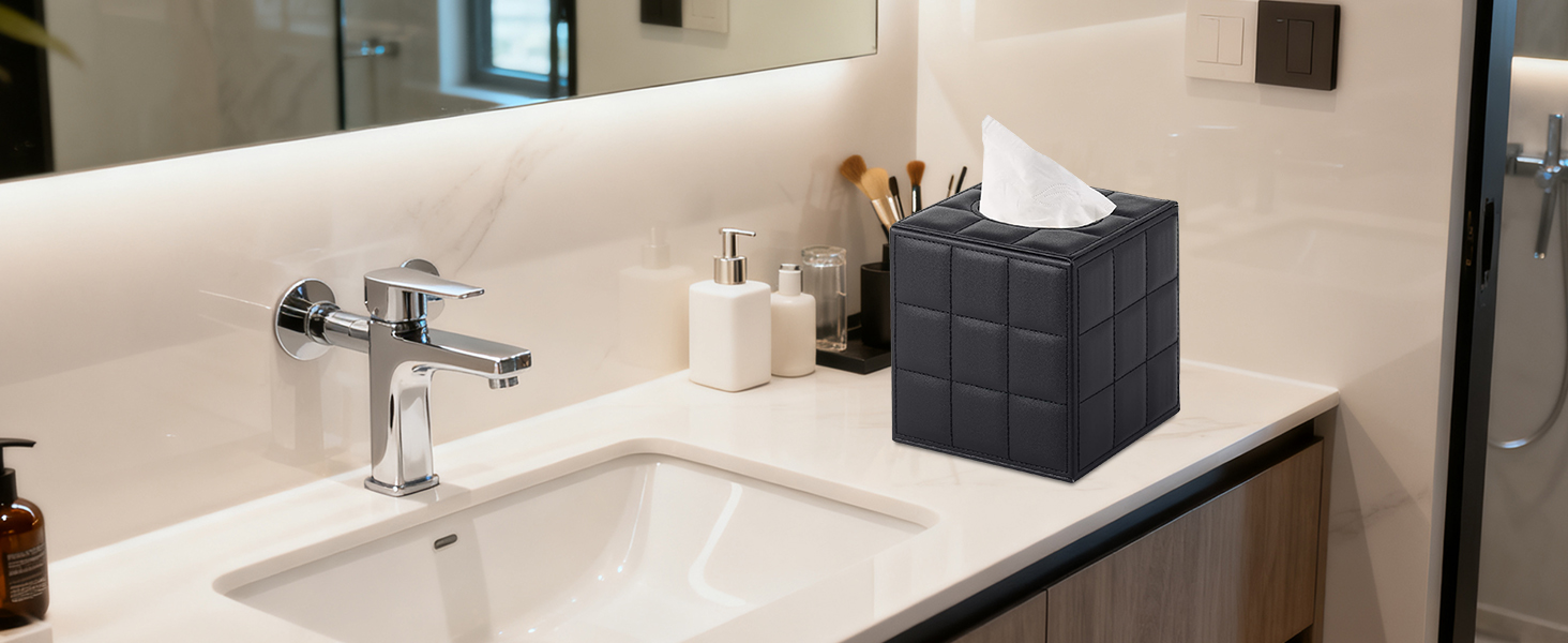 Скляна коробка для серветок прямокутна, чорна в клітинку, для ванної, тумбочки, авто, офісу