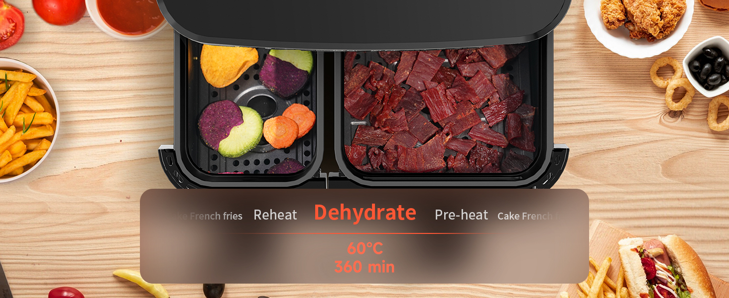 Фритюрниця TOKIT з подвійним зондом, 2800 Вт, 10 л, 12 програм, з вікном, без олії, 2 ящики, LED-touchscreen, 90% менше жиру