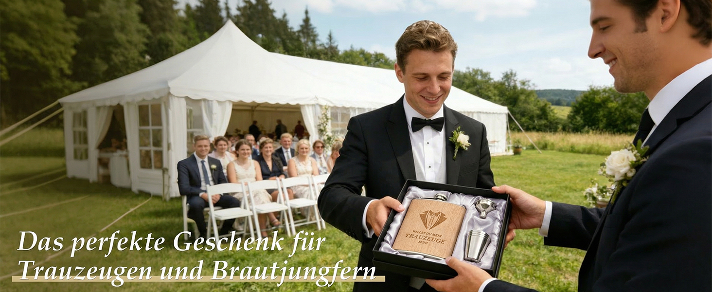 Персоналізований набір фляг 8oz з гравіюванням – фляга з нержавіючої сталі, 4 склянки, воронка & подарункова коробка для дружків, подарунок на весілля для чоловіків та жінок (колір дерева)