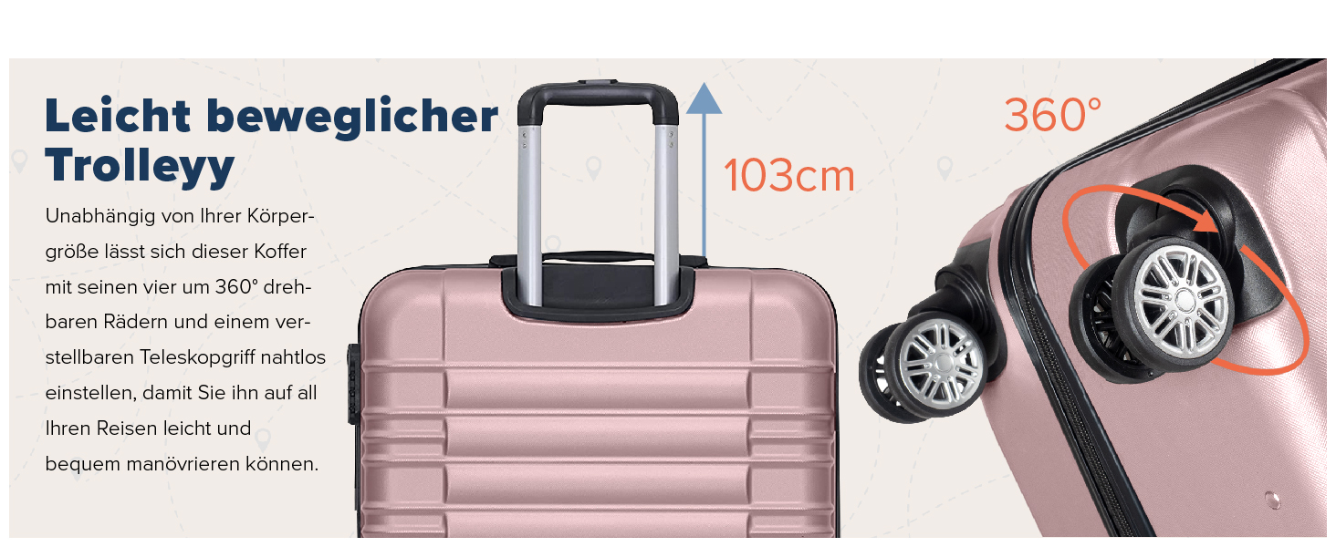 Валіза TRVLMORE - ручна валіза, валіза на колесах, рожевий валіза-тележка 55x40x20, легка валіза з жорстким корпусом, валіза для подорожей