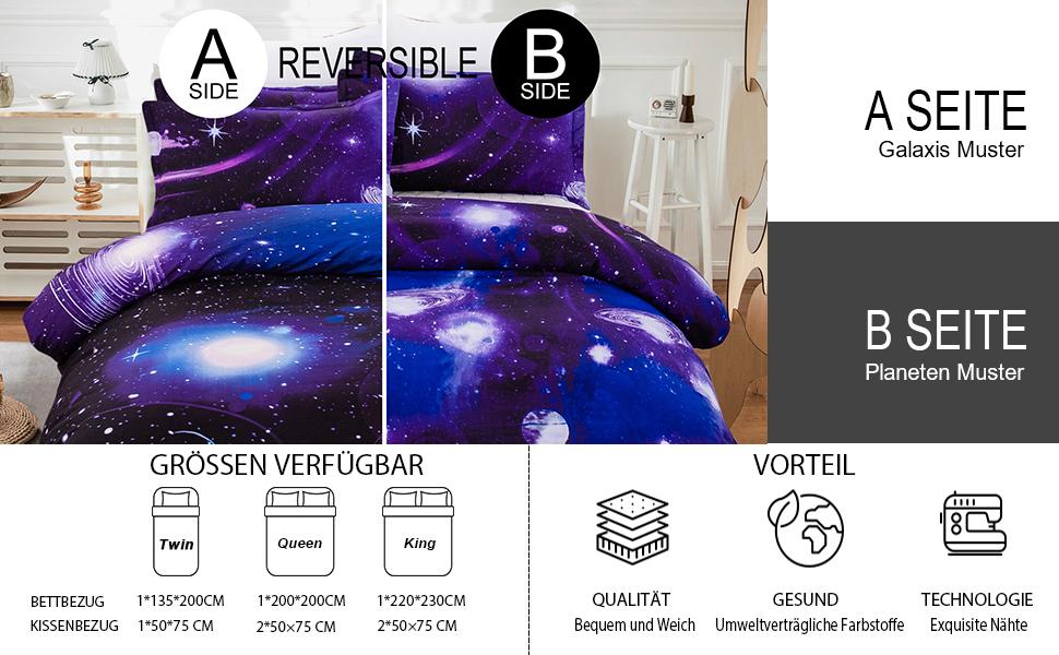 Комплект постільної білизни WONGS BEDDING Galaxy 135x200 + 50x75, мікрофібра, блакитний, 2 частини, з принтом зоряного неба