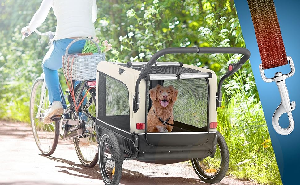 KESSER® Візок для собак Боксер 3-в-1: візок, буксир для велосипеда та лежак. Великий об'єм 240 літрів, амортизація, поворотне переднє колесо 360°, матеріал 600D Oxford Canvas, SmartSpace, вантажопідйомність 40 кг, зелений