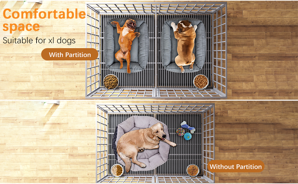 Клітка для собак велика та середня, 2 в 1 з роздільником, з піддоном, 120 x 73 x 68 см (XL, срібна)