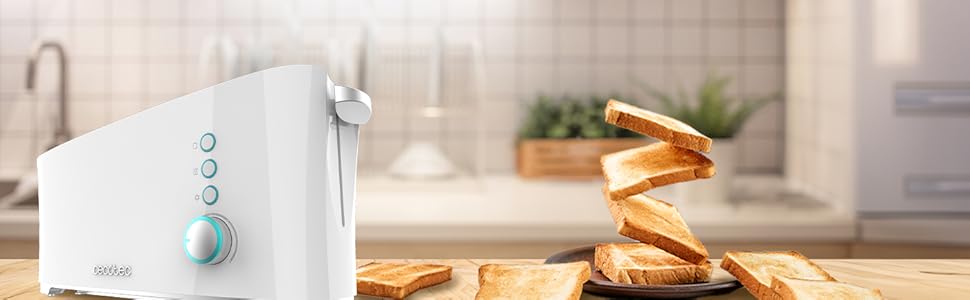 Тостер Cecotec Toast&Taste Extra W: 1000W, 7 рівнів підсмажування, автоматичний викид, для товстих шматочків, білий