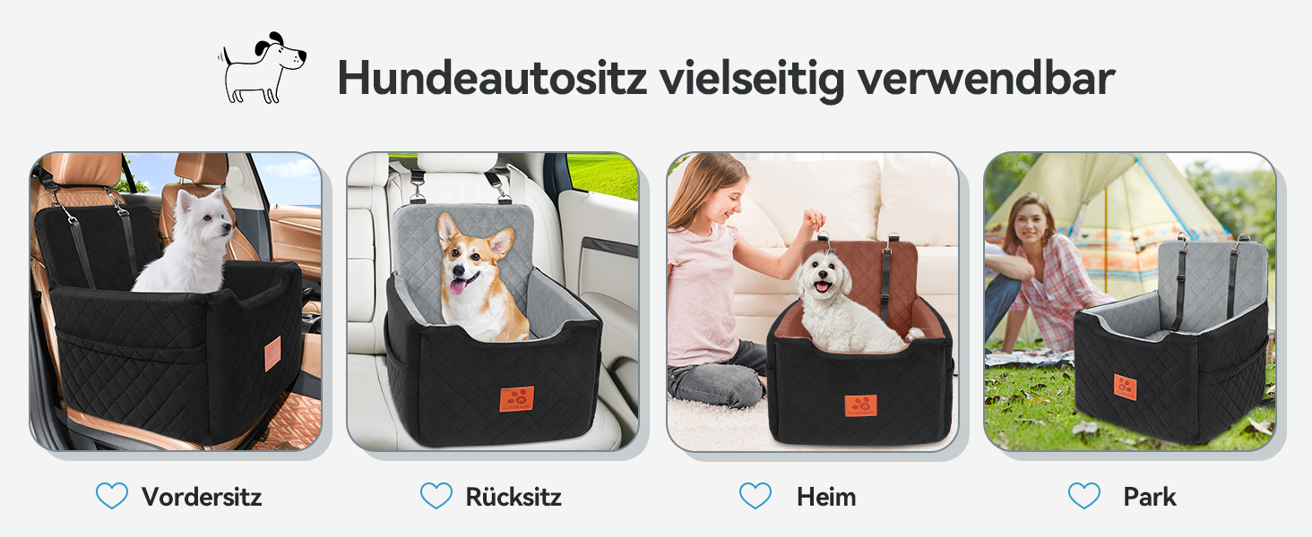 Автокрісло для собак, чорне, до 15 кг, з двома ременями безпеки, знімний та миючий чохол