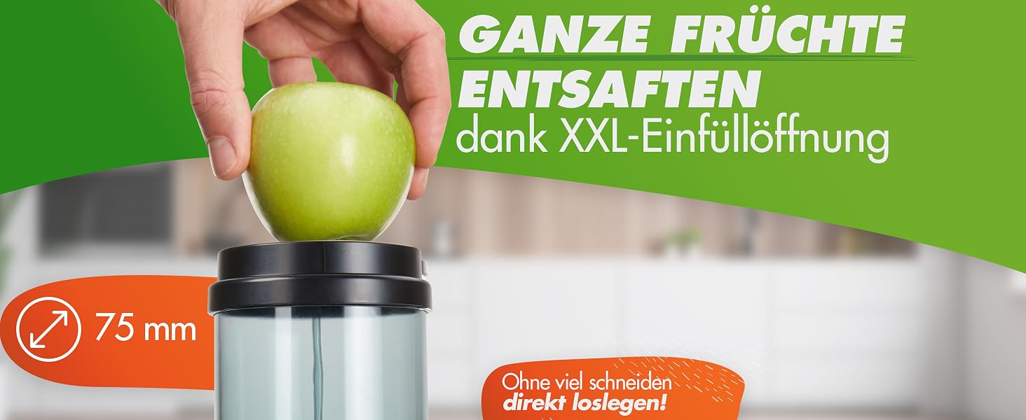 Центрифужна соковижималка Nutrilovers QUICK-JUICER MAX для овочів та фруктів, 800 Вт, XXL завантажувач, сталевий фільтр, зовнішній контейнер для м'якоті, BPA-free, з пляшкою та книгою рецептів