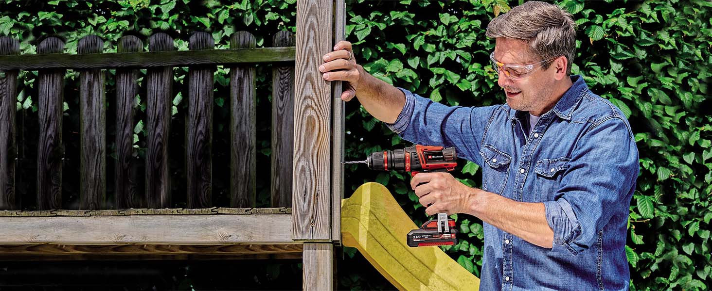 Акумуляторний дриль-шуруповерт Einhell TE-CD 18/45 3X-Li+ Power X-Change (18 В, 45 Нм, кутовий насадка, ексцентрик, 22-ти шт. набір біт, 2x2.0 Ah акумулятори, зарядний пристрій + E-Box)