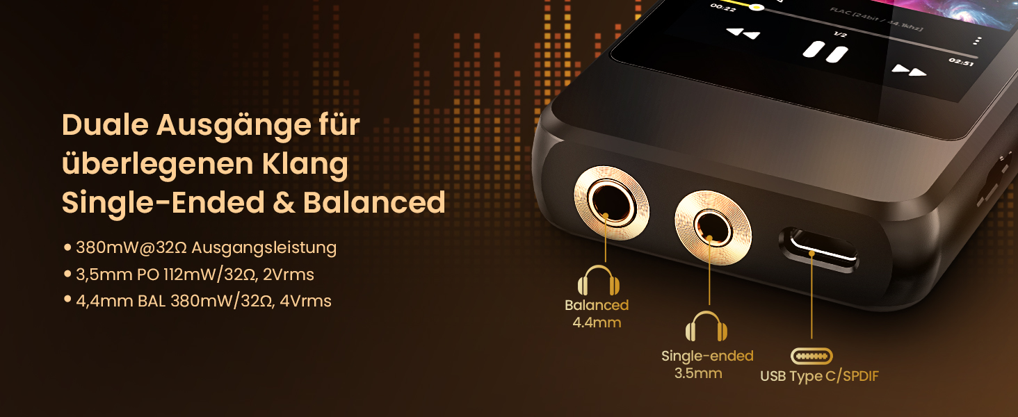 Hi-Res MP3 плеєр HIFI WALKER H20 Pro з Bluetooth, 64GB, Dual ESS DAC, 4.4мм збалансований вихід, 3.2