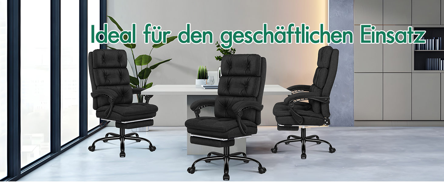 Офісне крісло ALFORDSON з регулюванням нахилу 150°, обертання 360° та підставкою для ніг. PU-шкіра, глянцево-чорний колір (Palmer - Льняний Чорний)