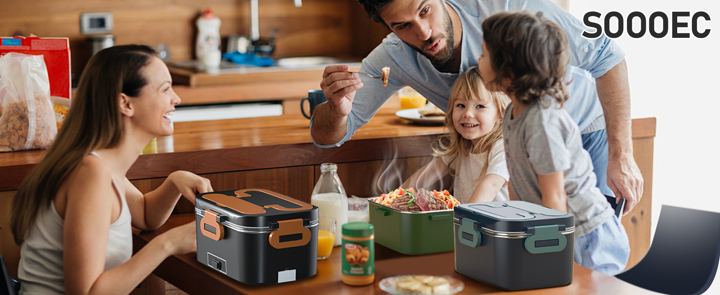 Електрична ланчбокс SOOOEC 100W, 3-в-1 з нержавіючою сталі, 12V/24V/220V для авто/офісу, з ізольованою сумкою (Оранжево-Чорний), 1.8L
