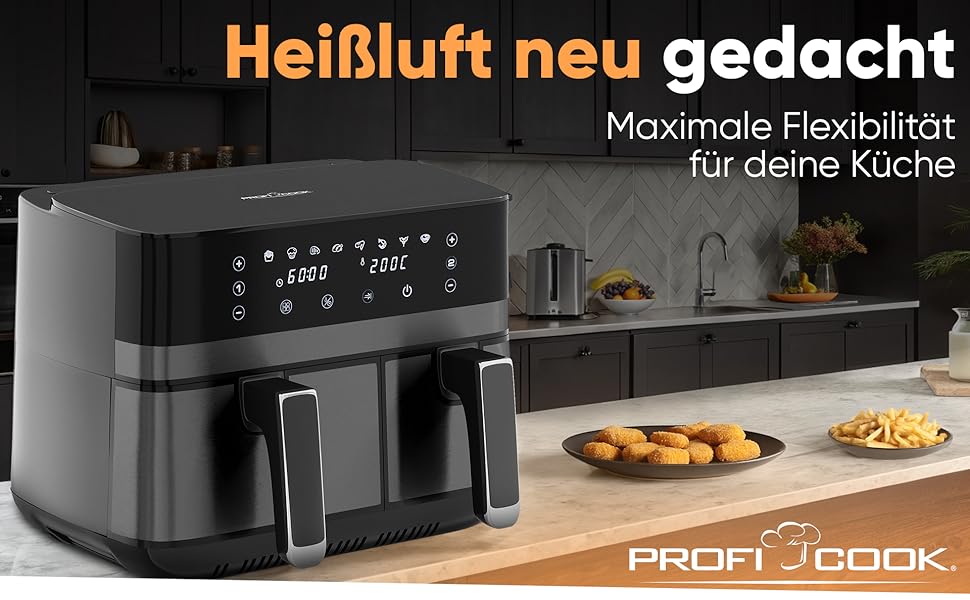 Фритюрниця ProfiCook з подвійними камерами, 9 літрів | Без олії | Airfryer | PC FR 1295 H