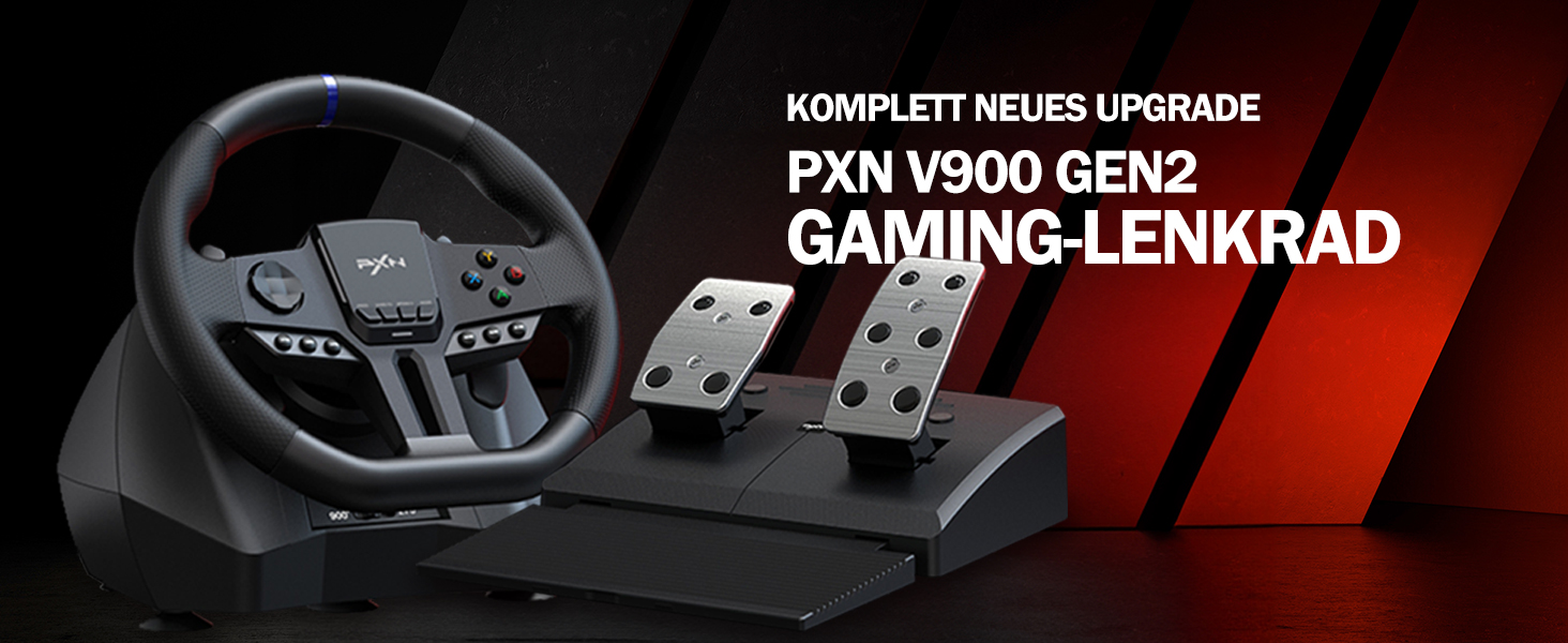 PXN V900 Gen2 Ігровий кермо з педалями Hall Effect – 16-бітне USB кермо для ПК з кутом повороту 270°/900°, вібрація, перемикачі передач та керування через додаток – сумісне з PC, Xbox, PS4, PS3, Switch