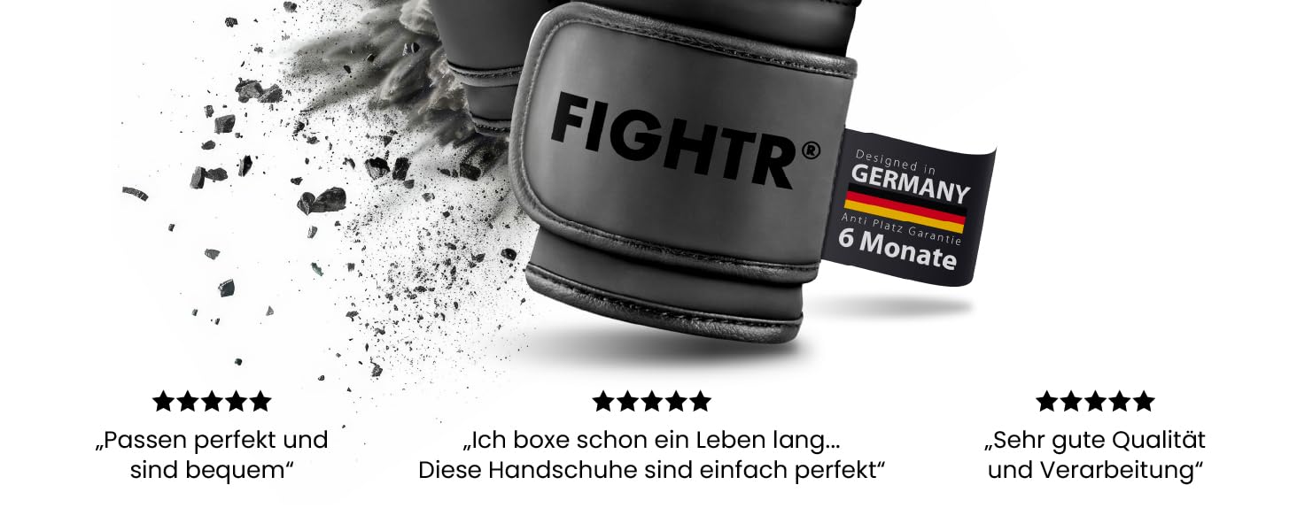 Боксерські рукавички FIGHTR® - Максимальний захист та стабільність | Для боксу, ММА, муай-тай та кікбоксингу | Розміри 8-16 oz, з сумкою 12 oz All Black