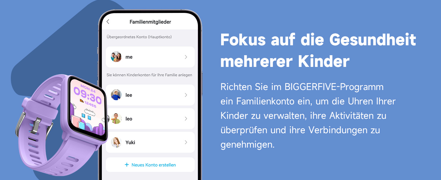 Смарт-годинник BIGGERFIVE для дітей, фітнес-трекер з пульсометром, крокомером, монітором сну, будильником та іграми, 1.5' HD-сенсорний екран, водонепроникність 5ATM, для дівчаток 3-14 років, колір: фіолетовий