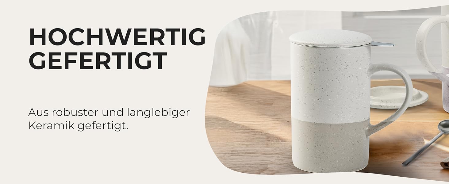 Набір чайних чашок Miamio 2 x 500 мл з кришкою та ситом, з чайним ситечком та ложкою, для заварювання листового чаю, подарунок для жінок, сумісний з мікрохвильовою піччю та посудомийною машиною (сірий)