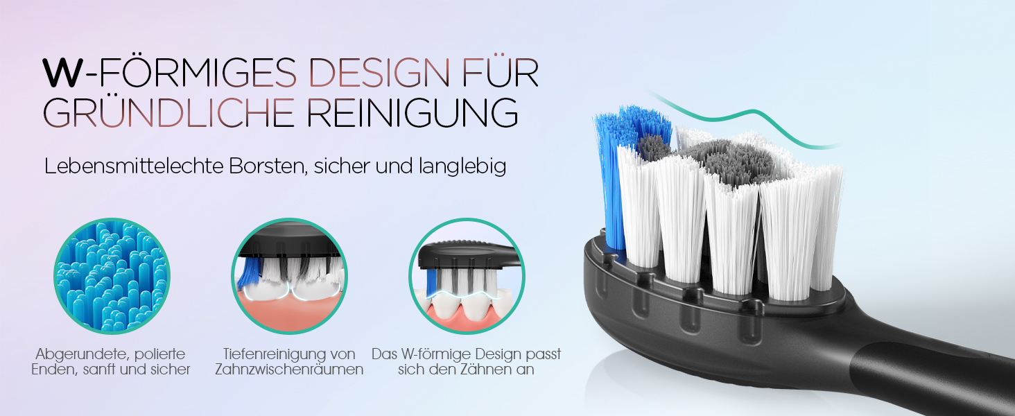 Електрична звукова зубна щітка Ultraschall ET110 (Чорна) - 41000 VPM, 70 днів роботи, 6 насадок, таймер, IPX7