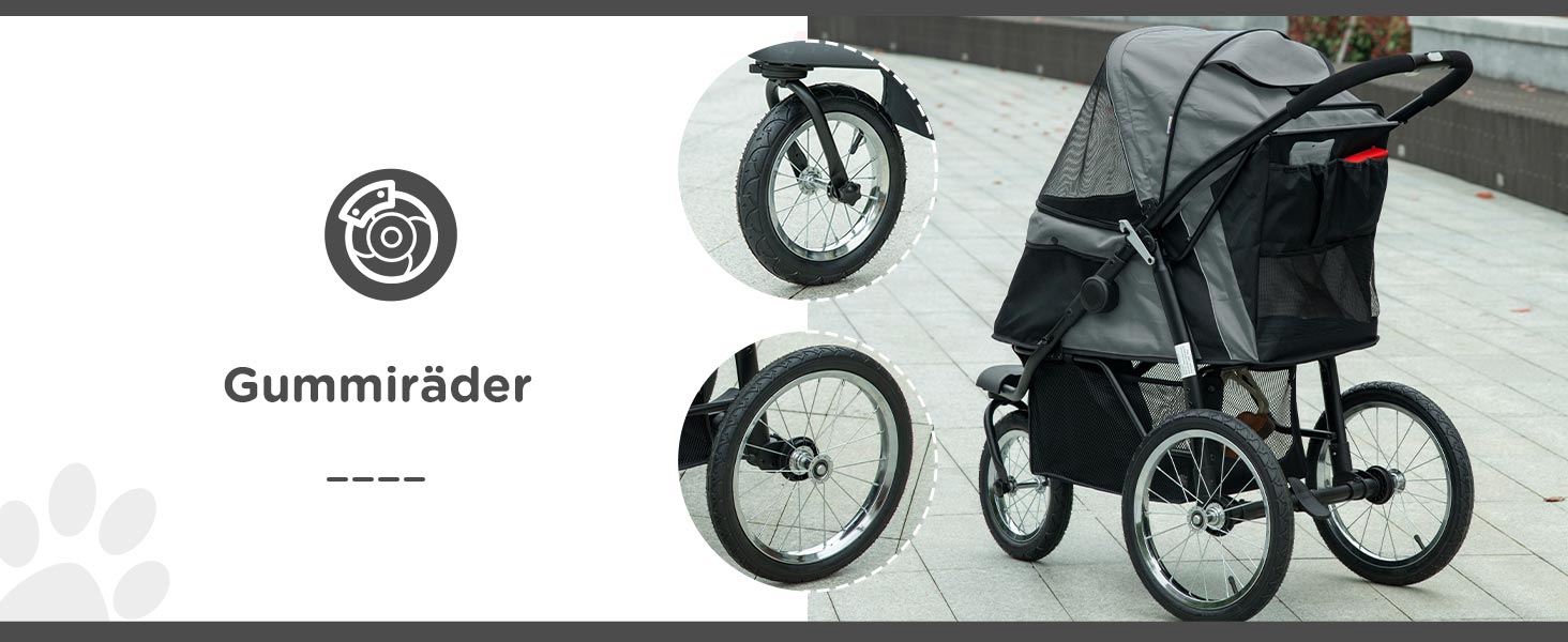 Візок для собак та котів PawHut - складаний, до 20 кг, з великими колесами, з килимком та сіткою, сірий