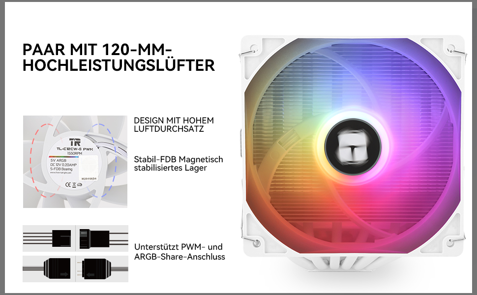 TR Peerless Assassin 120 SE ARGB - білий кулер для CPU з 6 heatpipes, 120 мм вентилятори, для AMD AM4 AM5/Intel 1700/1150/1151/1200