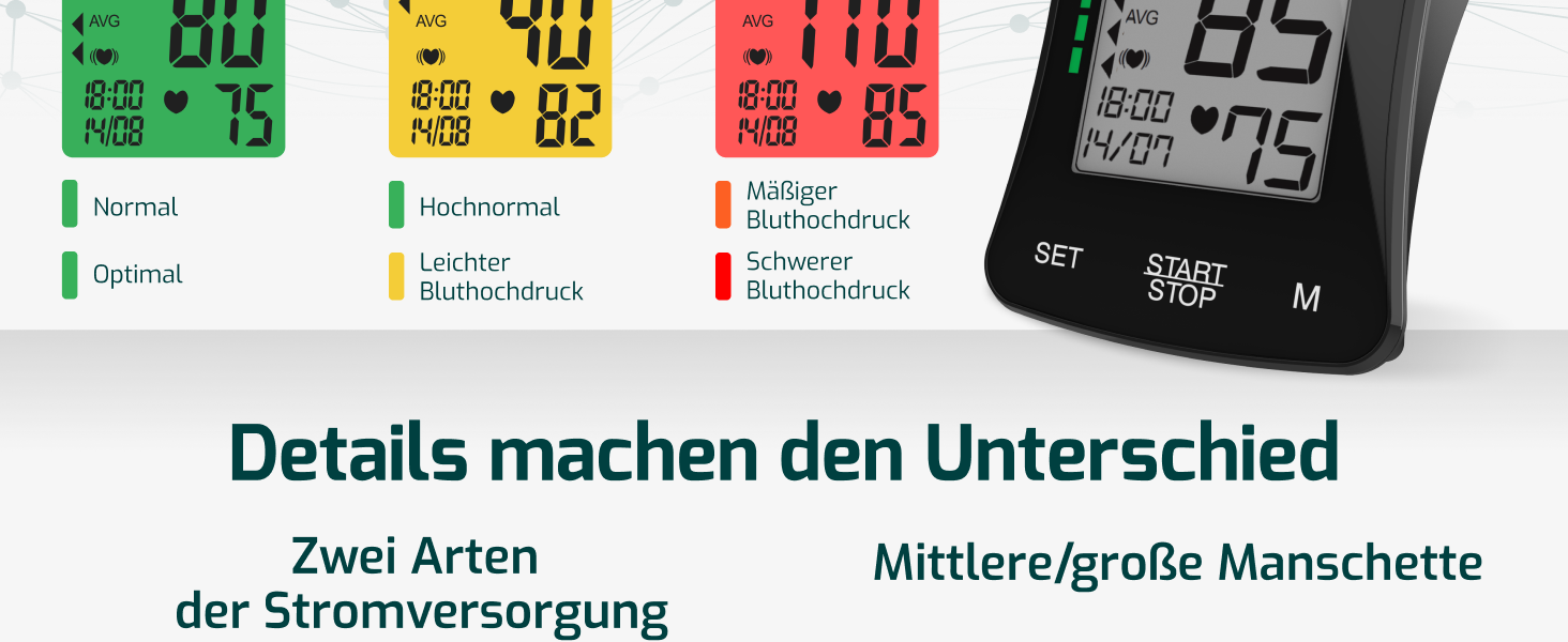 Цифровий тонометр на плече Oberarm з функцією пам'яті, виявлення аритмії та вимірювання пульсу. Підходить для об'ємів плеча 22-42 см. Чорний колір