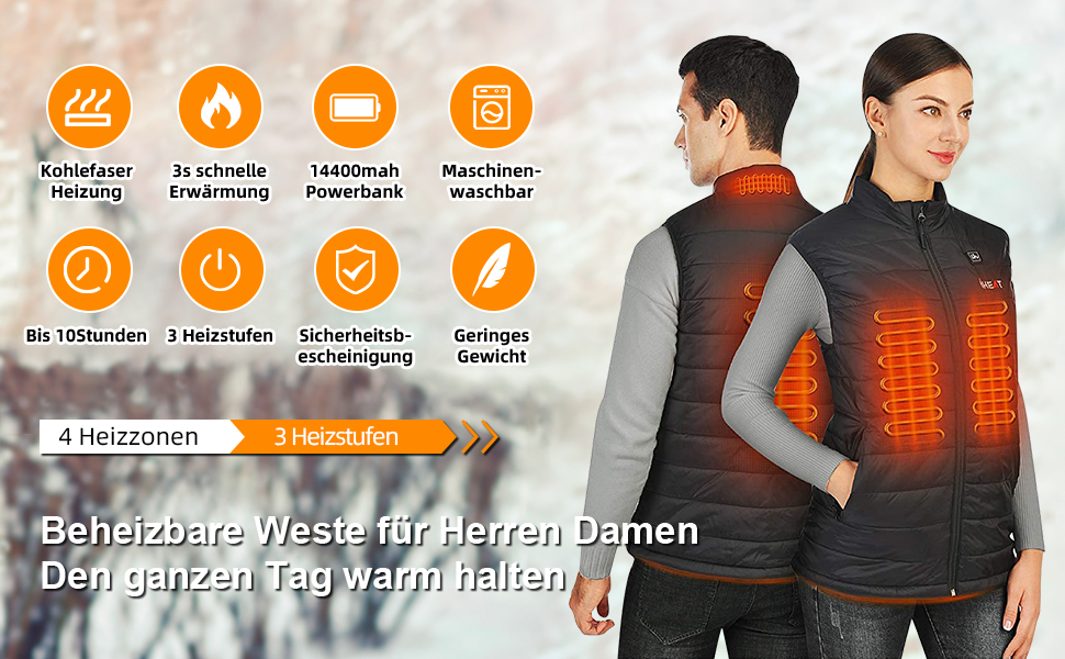 Електрична гріюча жилетка для чоловіків та жінок з USB зарядкою, регулюванням температури та акумулятором 14400mAh. Ідеально для активного відпочинку, полювання, мотоциклів та кемпінгу. Чорний колір.