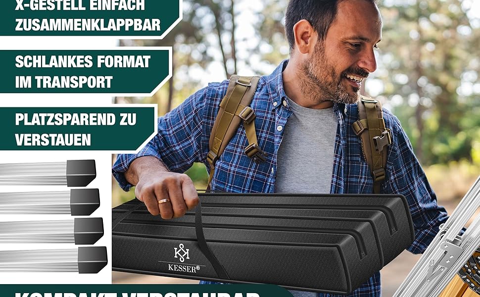 Складний кемпінговий стіл KESSER® 120x70 см з алюмінієвим каркасом та стільницею під дерево, до 100 кг, з сумкою для транспортування