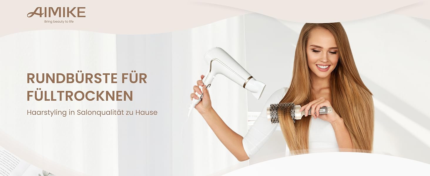 Кругла щітка для волосся AIMIKE 53 мм з щетиною кабана для сушіння, укладання та створення об'єму