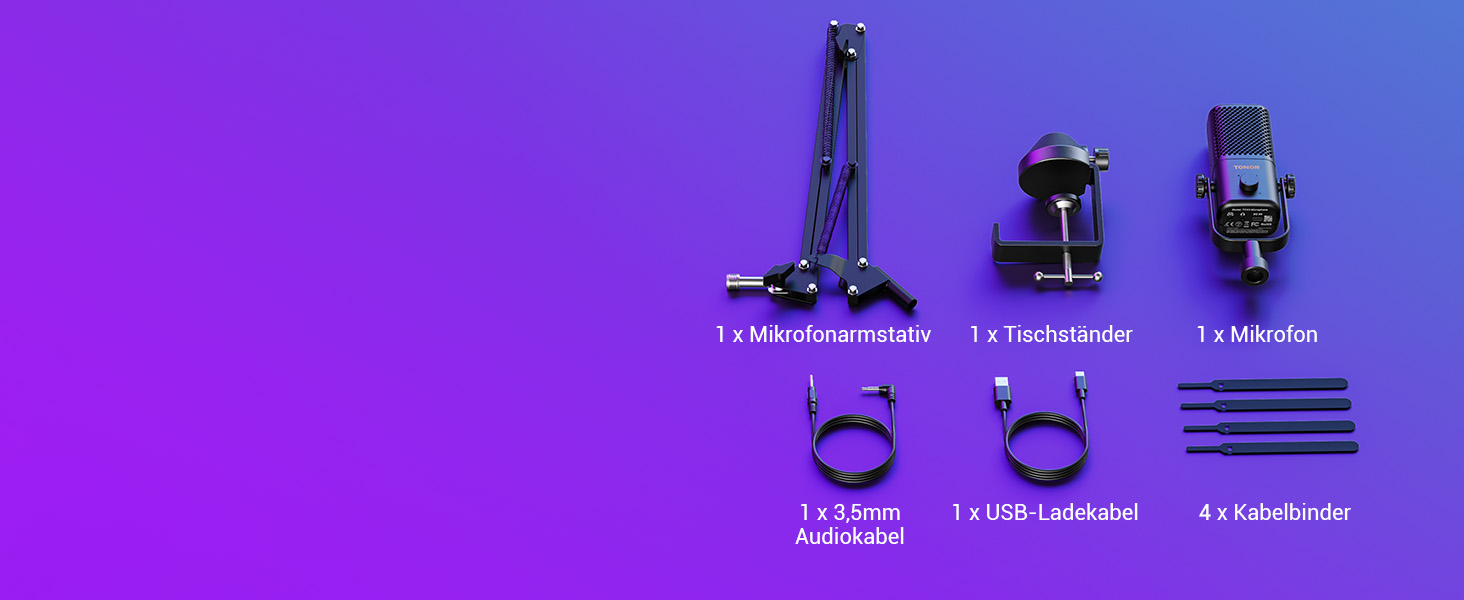 Мікрофон TONOR TCX3 для Xbox з RGB підсвічуванням, бездротовий, для стрімінгу та подкастингу, з регулюванням гучності, чорний