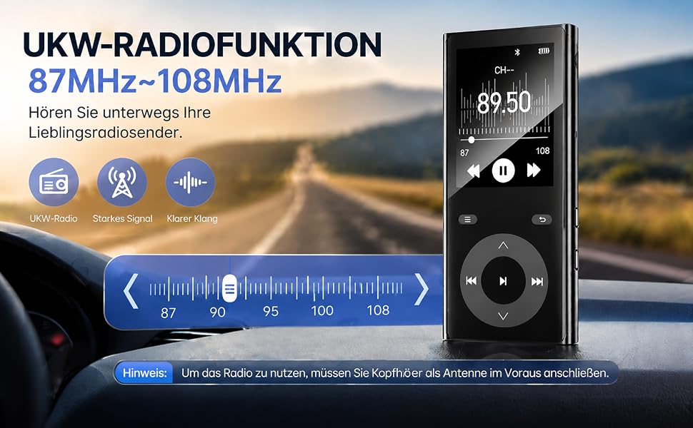 MP3 плеєр з Bluetooth 5.3 та динаміком, 90 ГБ пам'яті, 2.4