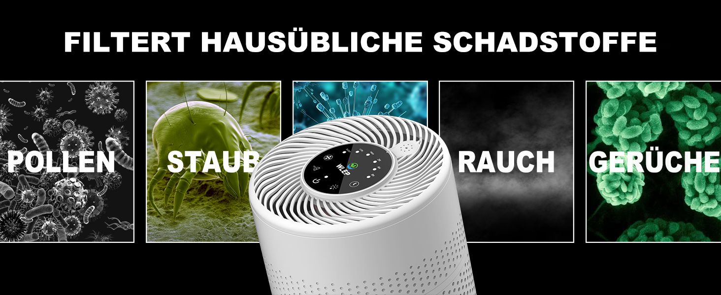 Розумний очищувач повітря WiFi з керуванням через додаток та голосовими помічниками Alexa/Google - 360° повітряний потік, фільтр HEPA H13 (99,97%), нічний режим 20 dB, CADR 90 м³/год, кольорове підсвічування для спальні (KJ1-6)