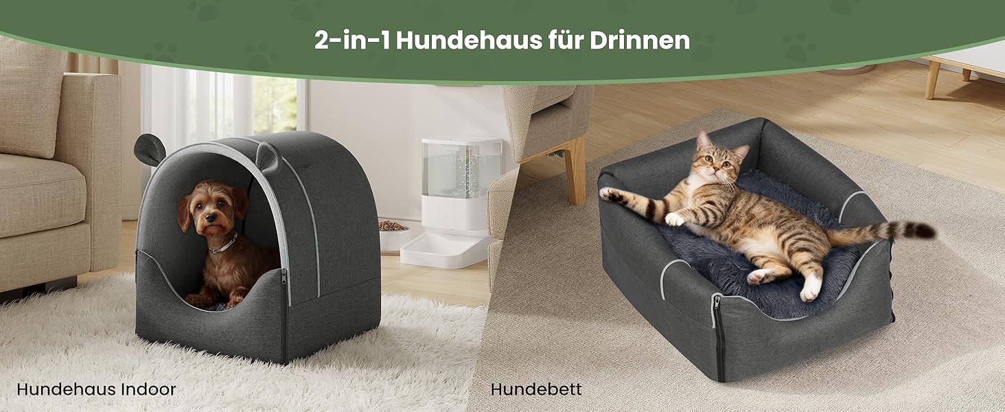 Будка для собак EUGAD, 45x40x45 см, з плюшевою подушкою, 2-в-1, для маленьких собак, тепла, для вулиці, зимостійка