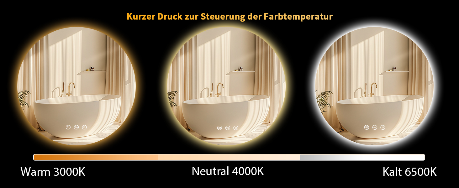 Дзеркало для ванної кімнати з підсвічуванням 70 см, LED дзеркало з підсвічуванням, 3 кольори світла, антизапарник, регульована яскравість, сенсорне управління, функція пам'яті, кругле, водонепроникне IP44, 70x70 см