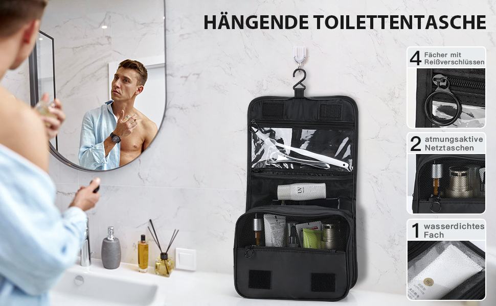 Зувакате Косметичка для підвішування, водонепроникна, з ручкою, для подорожей, спорту, кемпінгу – чорна